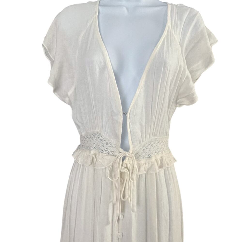 MABLE Crochet Lace Tiered Maxi Dress Womens S/M Ivory Beach Bride Boho Flowy NEW - Picture 4 of 8